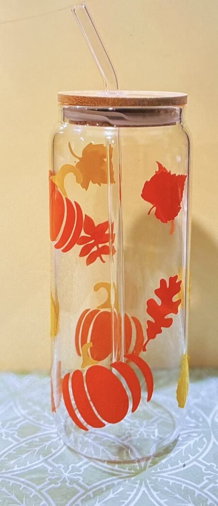 Fall cup with leaves and pumpkins SHIPPING INCLUDED WITH PRICE